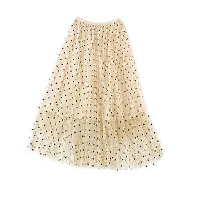

Elegant Tulle Long A-Line Skirt Women High Waist Wave Point Print Mesh Temperament Skirt Women Midi Party Skirt Autumn