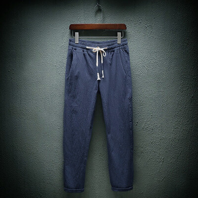 

Gobestart Mens Casual Linen Breathable Loose Long Pants Solid Color Straight Trousers