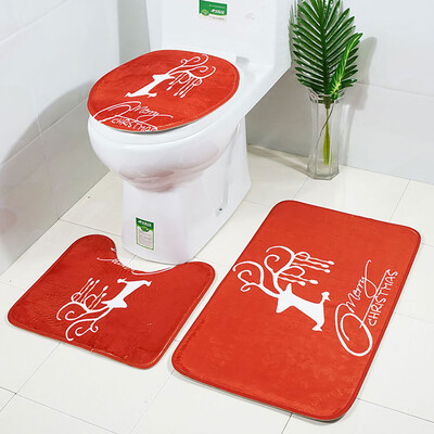 

〖Follure〗Christmas Print Toilet Bathroom Mat Three-Piece Floor Mat Carpet Set