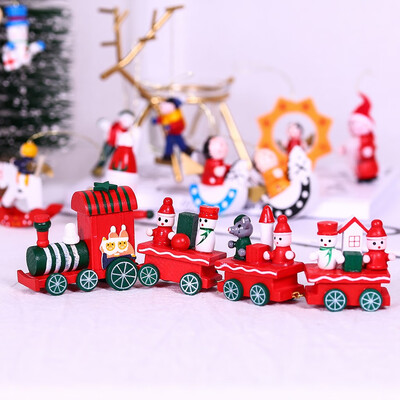 

YIWULAChristmas Train Painted Wood With Santabear Xmas Kid Toys Gift Ornament Toy