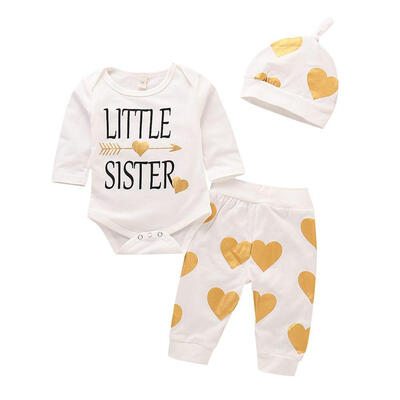 

Baby Sets Girl Boy Autumn Love Print Long-Sleeved Jacket Trousers Hat Three-pieceSet Cheap Baby Children Clothing
