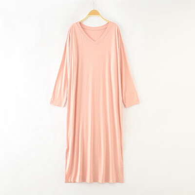 

Women Long-sleeved V-neck Dress Loose Modal Nightdress Large Size Long Night Dress New Arrived