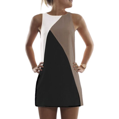 

oioninos Summer Women Hit color Slim Mini Dress Sleeveless Party Beach Dress Vestidos Plus Size -5XL