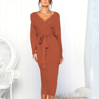 

New Sexy V-neck Women Dress Autumn Winter Long Sleeve Bandage Dress Lady Slim Tight High Streetwear Dress