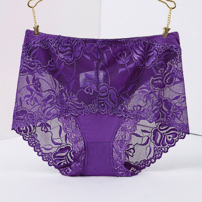 

Women Sexy Lace Plus Size Panties Seamless Breathable Panty Transparent Hollow design Briefs Female Solid Color Underwear