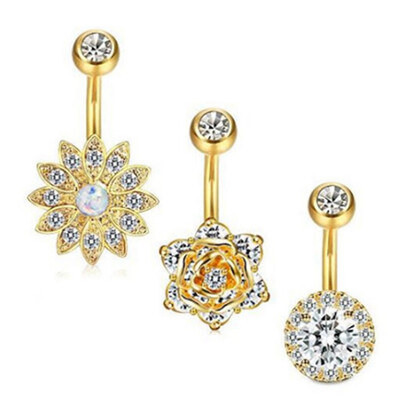

3pcsset Jewelry Belly Button Ring New Navel Nails Opal Pierced Paved Gems Flower