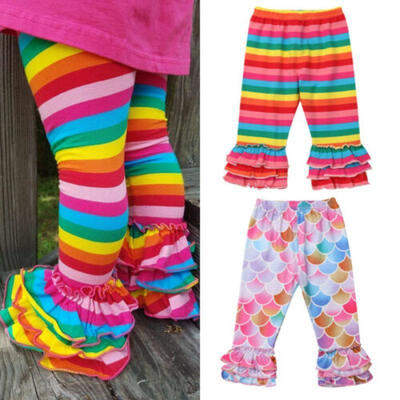 

Kids Baby Girls Princess Rainbow Mermaid Ruffle Bottom Pants Leggings Trousers