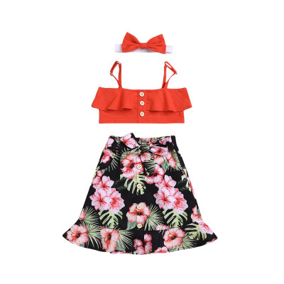 

Summer Baby Girl Cute Tube Top And Printed Skirt And Headband Kit Kid Three-piece Outfit Set Soft Cotton Toddler Girl Clothes 0