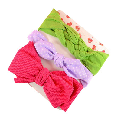 

3Pcs Toddler Girls Cute Headwears Infant Bowknot Print Design Hairband Headwear Hair Newborn All Seasons Accessories 0-6Y