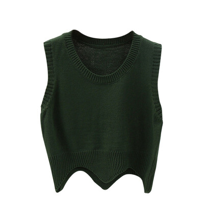 

Fashion Solid Colors Womens Sweater Knit O Neck Sleeveless Short Pullover Sweater Vest Wavy Edge Autumn Winter Warm pullover