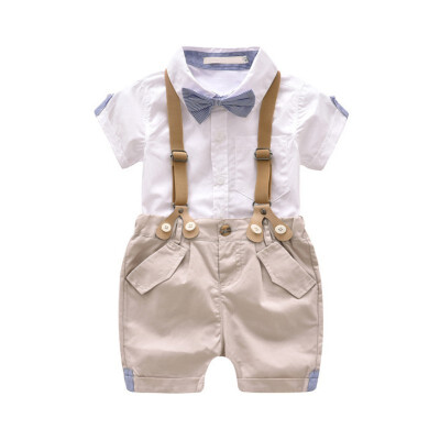 

Children Clothes Set New Baby Boys Short-sleeved Bow Tie Gentleman TopsStrap Shorts 2pcs Children Clothing Outfits 1-5T