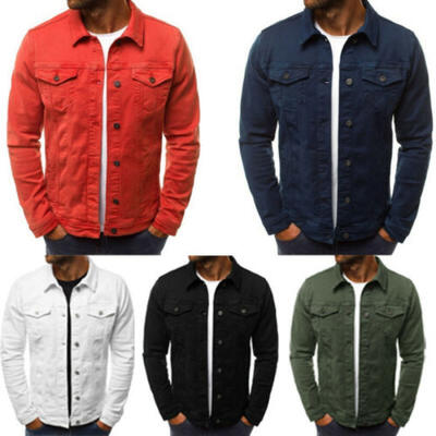 

Mens Coat Denim Jacket Jean Cargo Cowboy Lapel Single Breasted Casual Outerwear