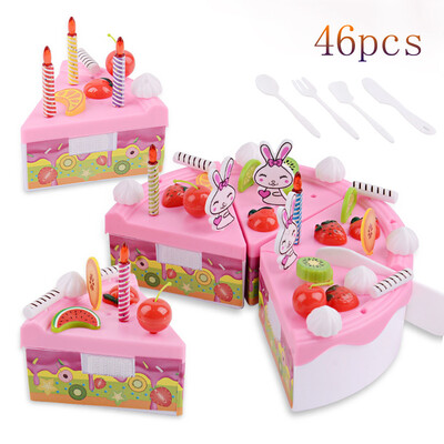 

Siaonvr 46PCS Pretend Role Play Kitchen Toy Happy Birthday Cake Food Cutting Set Kids