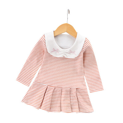 

Kids Dresses Autumn Casual Baby Girls Long Sleeve Striped Embroidery Lapel Dress