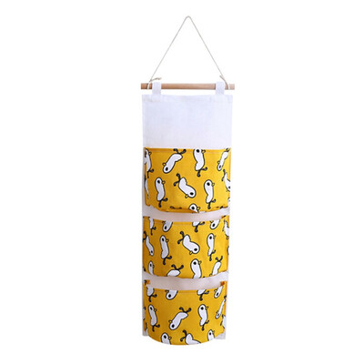 

Cute Printed Three Pockets Storage Bag Sundries Hanging Bag Gray Small Fish Pattern Home Garden Organization