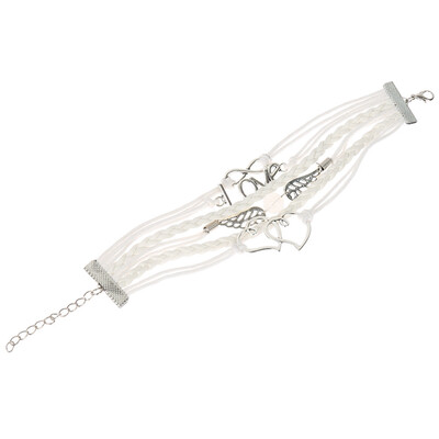

New Fashion Womens Leather Multilayer Cute Infinity Love Heart Wings Charms Bracelet