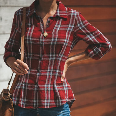 

2019 autumn fashion casual lapel wild long-sleeved plaid shirt trend V-neck long-sleeved thin coat women