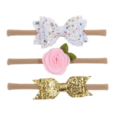 

3pcs The New Baby Cute Girls Bowknot Flower With Pearl Design Headband Headwear Apparel Photography Prop Party Gift