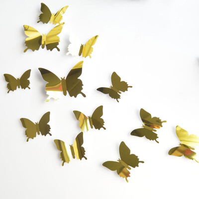 

Gobestart 12PCS Butterfly Silver Mirror Decoration Home Room Art 3D DIY Wall Stickers