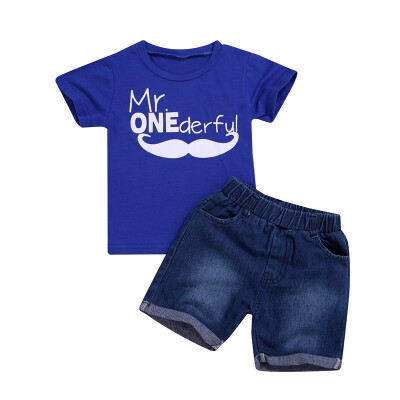 

Summer Children Baby Boys Casual Short Sleeve Letter Print T-shirt TopsDenim Shorts Costume Set