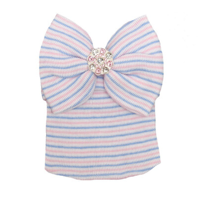 

Cute Newborn Baby Girl Boys Striped Bowknot Hospital Hat Beanie Hat Stretchy Cap With Shiny Diamonds