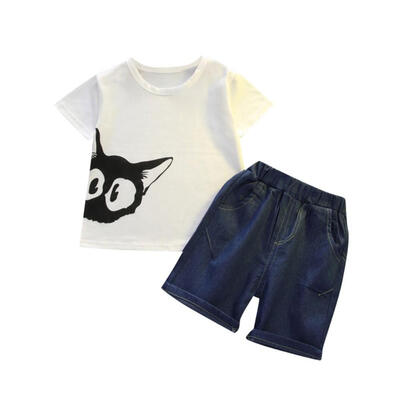 

Summer Baby Boys Short Sleeve Cartoon Animal Print Tops Blouse T-shirtDdenim Shorts Casual Outfits Sets 6M-4T
