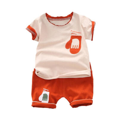 

Summer Baby Boy Cute Glove Print Short Sleeve Casual T-shirts And Short Pant Kit Kids Two-piece Outfit Set