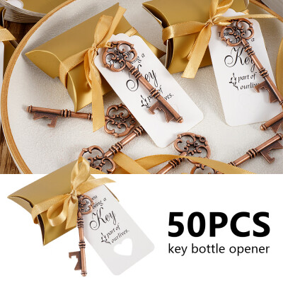 

50 Pcs Wedding Party Wineshop Bottle Openers Key Shape Openers with Tag Card Wedding Souvenirs Party Decors