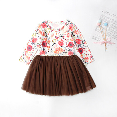 

New Autumn Baby Girl Dress 1-6T Casual Fashion Toddler Baby Girl Clothes Floral Printing Long Sleeve Mesh Princess Dress