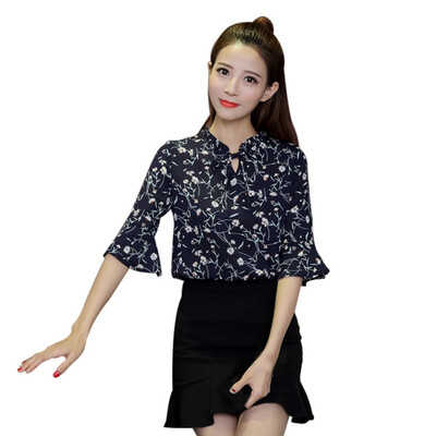 

Women Fashion Summer Chiffon Blouses Ladies Floral Print Feminine Blouse Half Sleeve Casual -3XL Plus Size Tops for Female