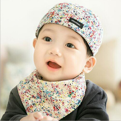

Spring Autumn Lovely Baby Boy Girl Retro Printed Pattern Pirate Hat Caps Triangle Bibs Scarf Set
