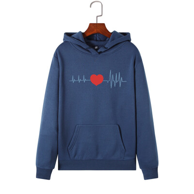 

Tailored Women Long Sleeve Heart Print Hooded Sweatshirt Automn&Winter Blouse Lady Tops