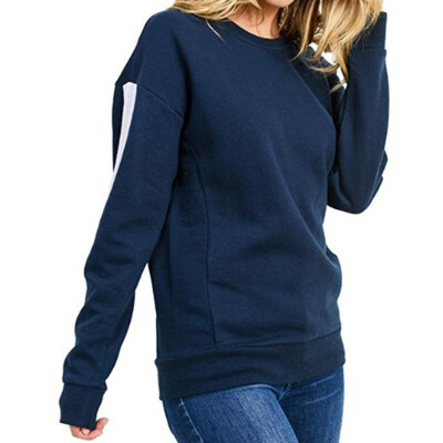 

Yuwooben Color Strip Loose Round Neck Sweater Womens Sweatshirt