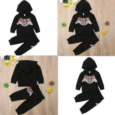 

Infant Baby Kids Girl Black Rose Hooded Tops Pants Leggings Outfits Clothes set