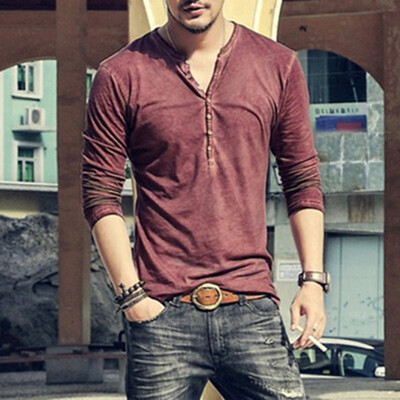 

Men V-Neck Long Sleeve Button Down Casual Slim Comfortable T-Shirts Shirt Tops