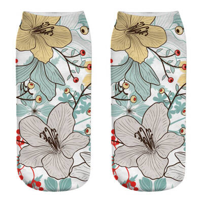 

1 Pair Women Ankle Sock Unisex Tropical Plant Flower Pattern Cotton Socks 3D Printing Funny Socks