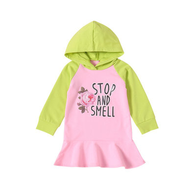 

Spring Kids Girls Casual Long Sleeve Dress Costume Baby Letter Print Children Cotton Hooded Dresses New