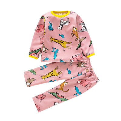 

Autumn Pijama Kids For Boys Girl Thicken Cartoon Print Sleepwear Set Long Sleeve BlousePants Pajamas 3Colors Night Suit For Boy