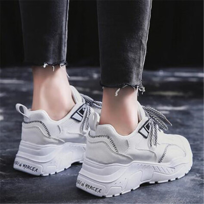 

DIWEINI 2019 New Leather Mesh Womens Platform Sneakers Fashion Women White Black Dad Shoes Woman Casual Chunky Trainers C006