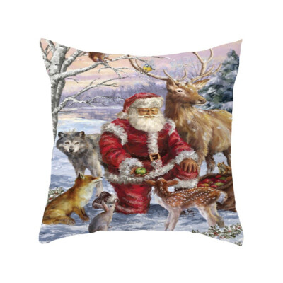 

Christmas Deer Snowman Pattern Cotton Linen Throw Pillow Case Cover Home Decorative Home Room Pillowcase