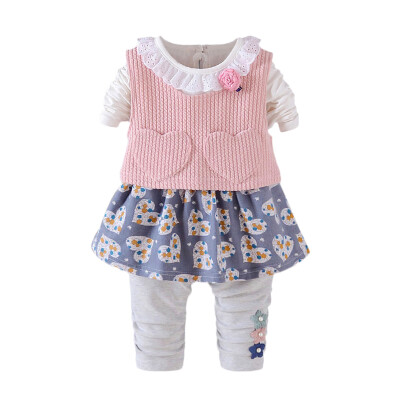 

3Pcs Baby Girls Costume Kids Lovely Heart-Shaped Print Dress Tops Vest Pants Leggings Outfits Children Sets 3 Months-3 Year