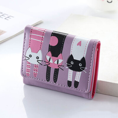 

New Fashion Zipper Short Women Wallets Cat Pattern Luxury Brand Leather Embroidery Small Hasp Wallet Card Holder Handbags