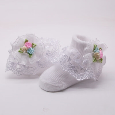 

Cute Baby Girls Cotton Sweat Absorbent Non - Slip Socks With Lace Floral Socks