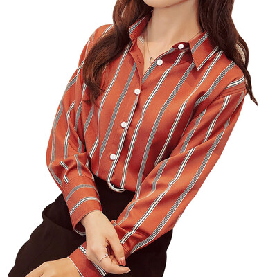 

Office Blouse Women Long Sleeve Turn Down Collar Striped Shirt 2019 New Summer Loose Casual Blouses Tops Button Camisas Feminina