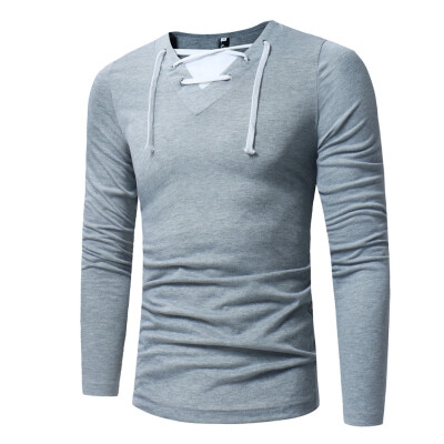 

Toponeto Fashion Mens Needle show Autumn Long Sleeve Casual Fit Cotton Round Top Blouse