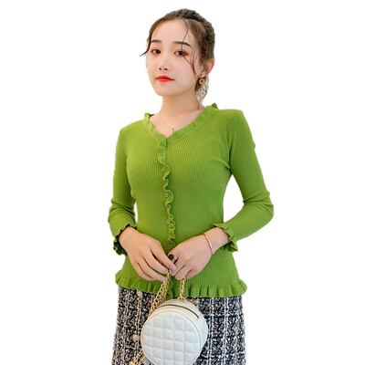 

Autumn&winter new Korean sweater female chic wind fresh sweater womens slim body head solid color bottoming shirt
