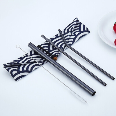 

Portable 4 Pieces Reusable Metal Drinking Straws Kit With Cleaning Brush Storage Canvas Bag For Travel Camping Picnic