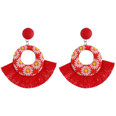 

New Geometric Round Fan Shape Bohemian Fabric Earring
