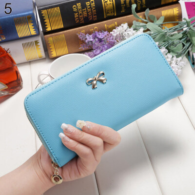 

Women Fashion Faux Leather Purse Bowknot Decor Cash Card Storage Long Wallet