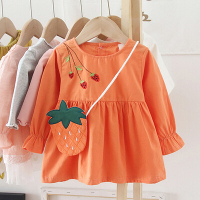 

New Autumn Casual Baby Girls Strawberry Print Long Sleeve Dress Kids Toddler Pageant Dresses